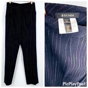 Escada wool dress pants straight cut with pockets black striped colorful 34 BoxH